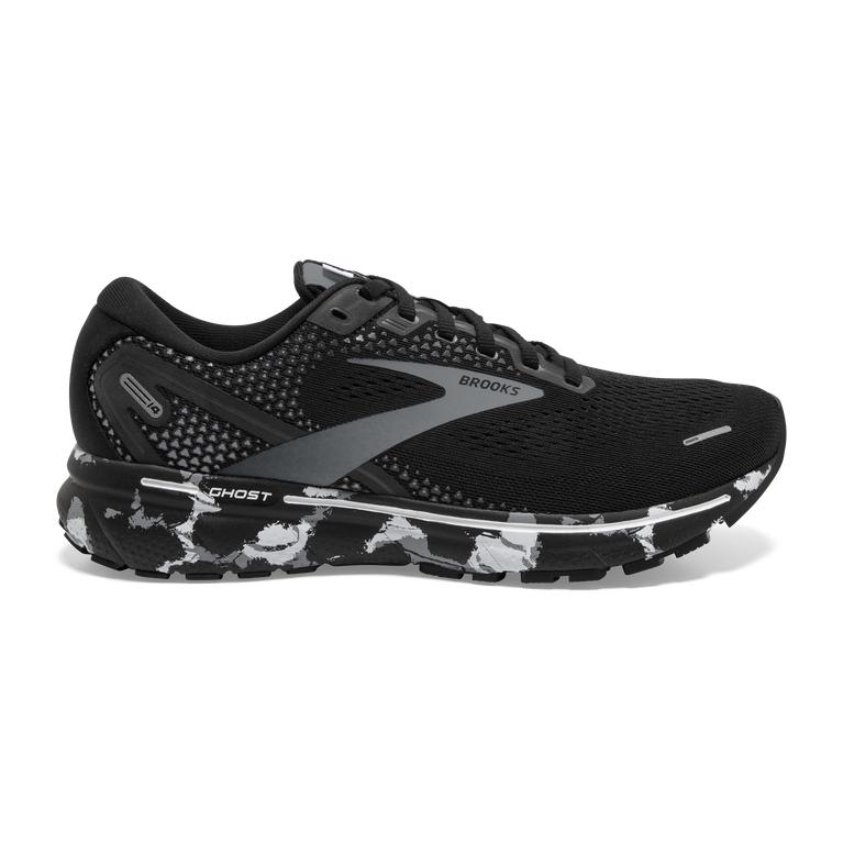 Brooks Ghost 14 Cushioned Road Running Shoes - Men's - Black/Grey/White (81362-JCSY)